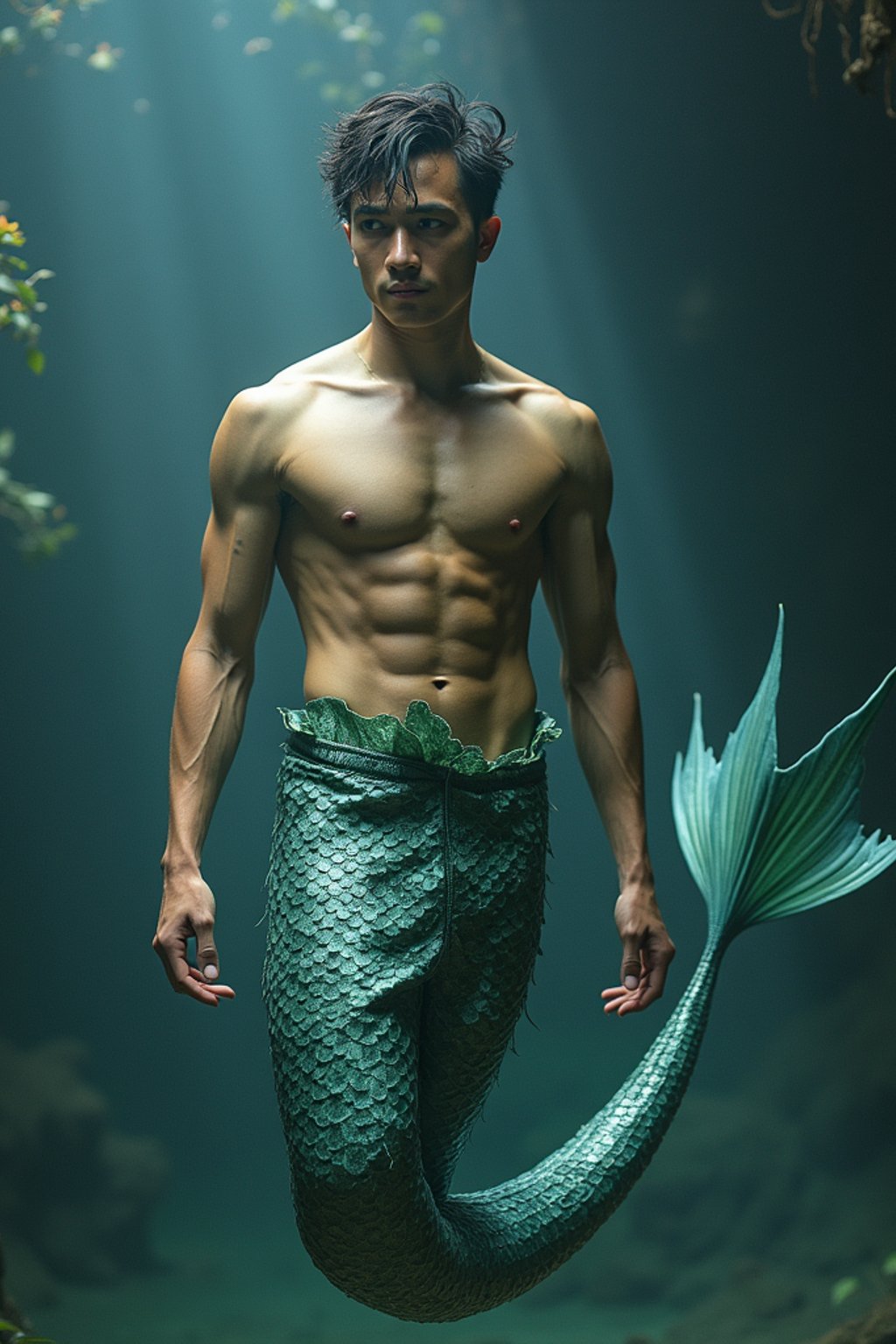 man as a Mermaid the head and upper body of a human and the tail of a fish