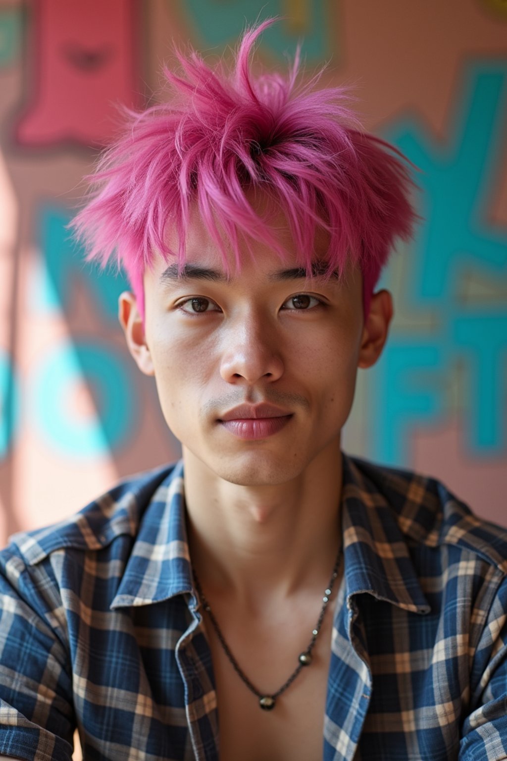 man as a progressive LGBTQ activist feminist with pink or blue hair