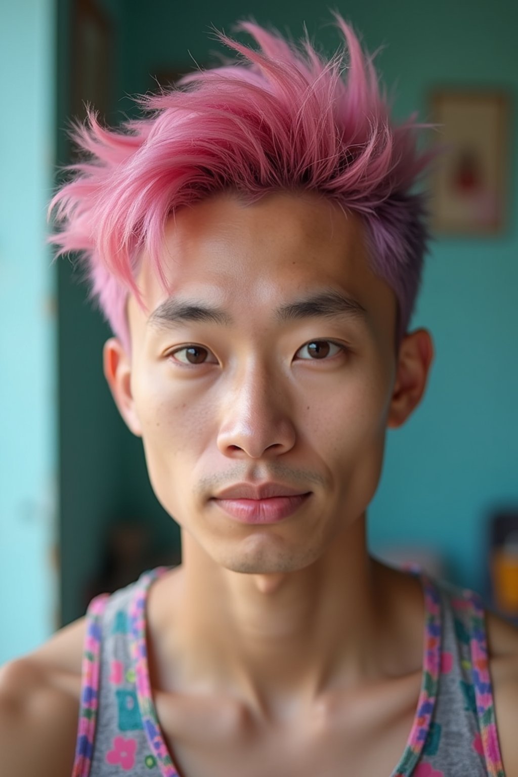 man as a progressive LGBTQ activist feminist with pink or blue hair