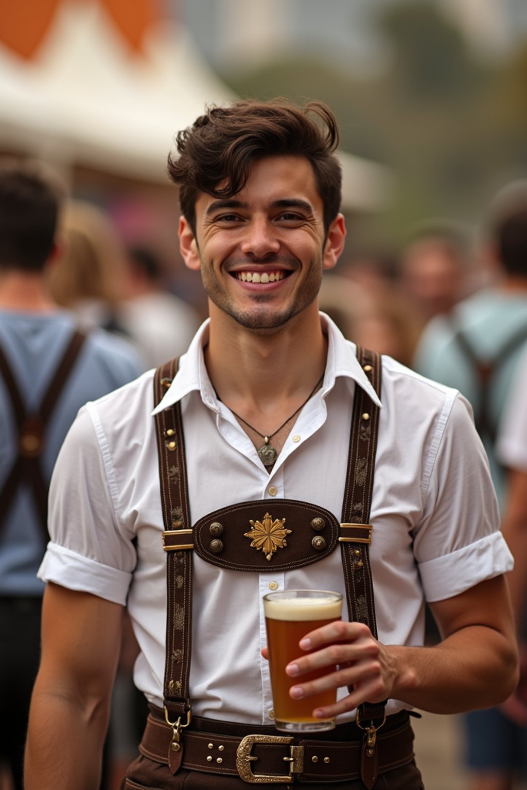 happy man in Lederhosen for Oktoberfest at Oktoberfest