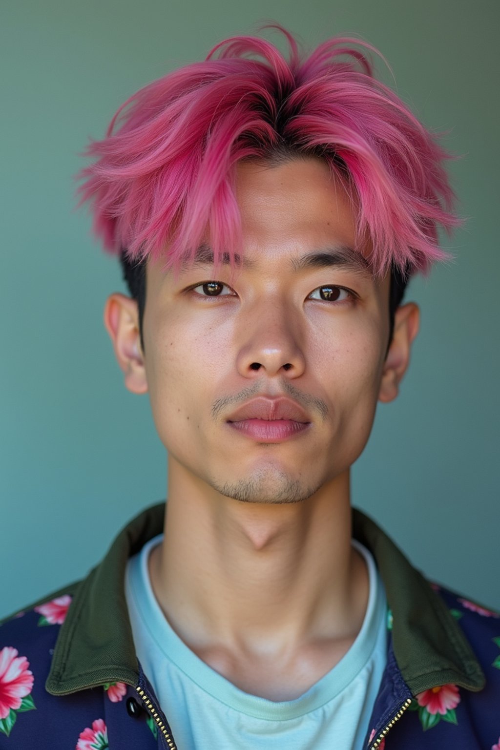 man as a progressive LGBTQ activist with pink or blue hair