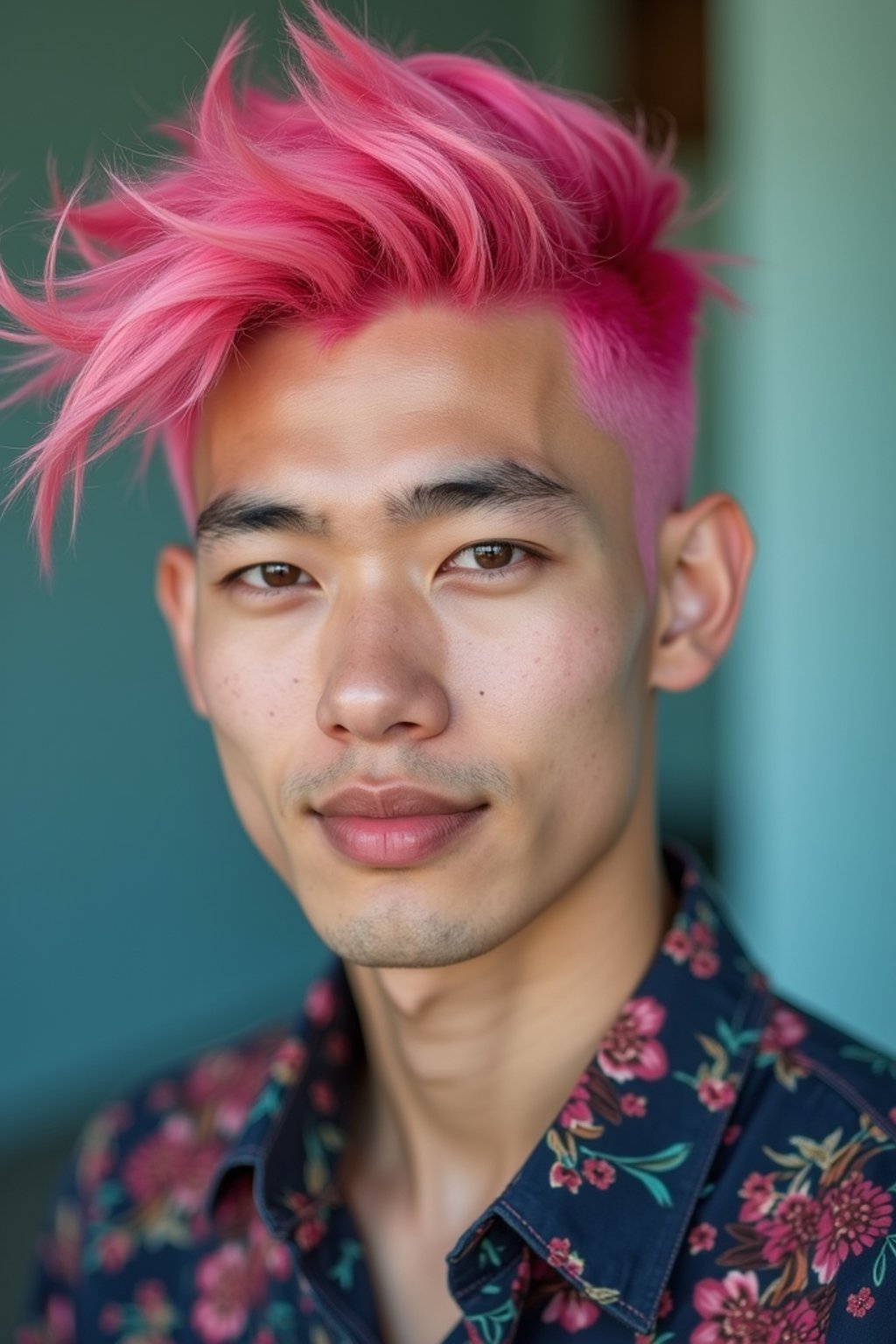 man as a progressive LGBTQ activist with pink or blue hair