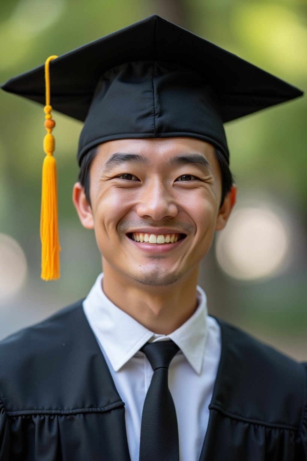 happy  man in Graduation Ceremony wearing a square black Graduation Cap with yellow tassel at college