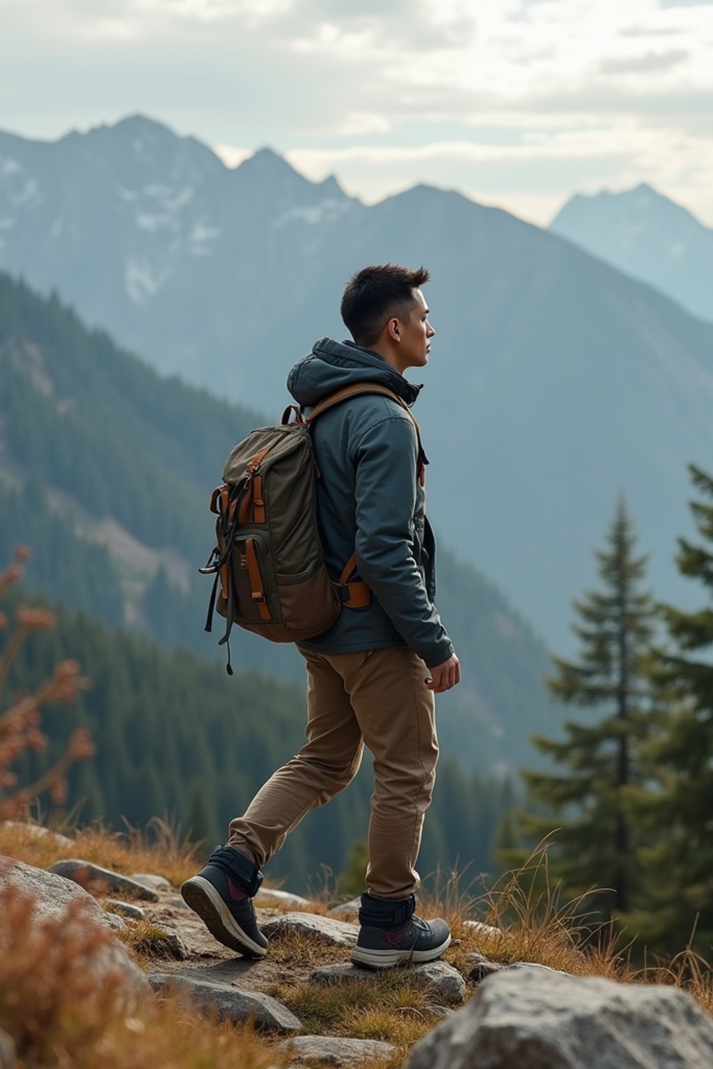 man hiking in mountains