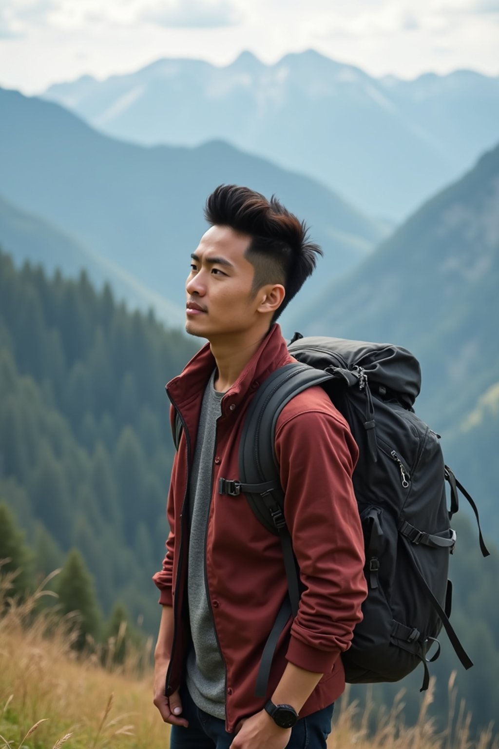 man hiking in mountains