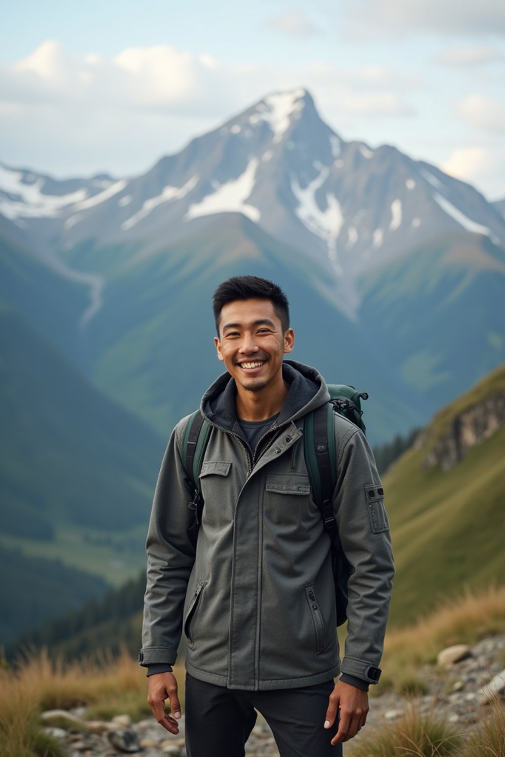 man hiking in mountains