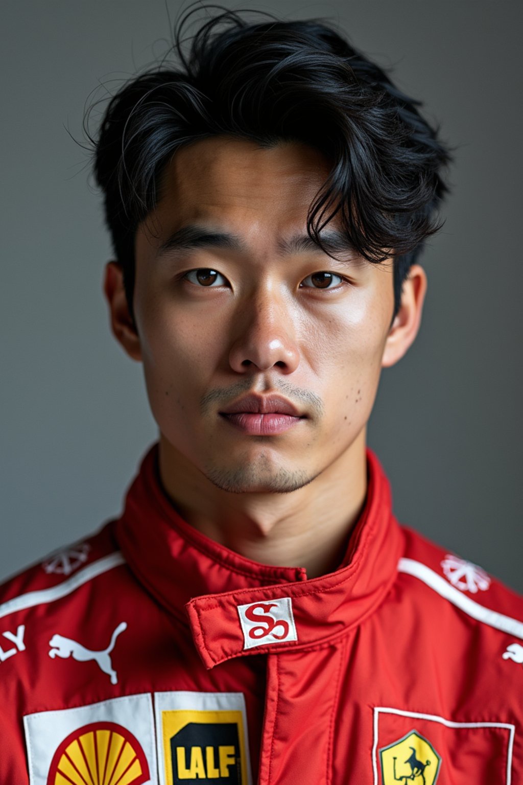 Ultra realistic photograph of man as Formula 1 race driver