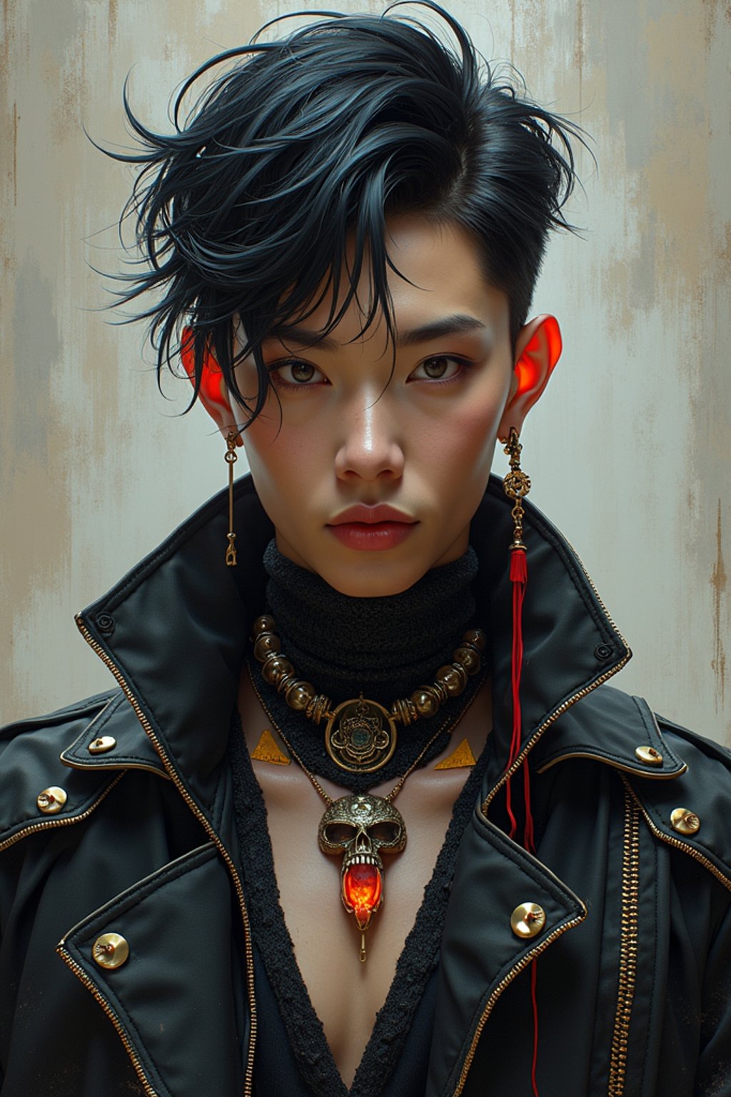 man as a soft lustrous biotech raver gutter punk gothic cyborg, golden ratio, details, scifi, fantasy, cyberpunk, intricate, decadent, digital painting, octane render, artstation, concept art, smooth, sharp focus, illustration, art by artgerm, loish, wlop