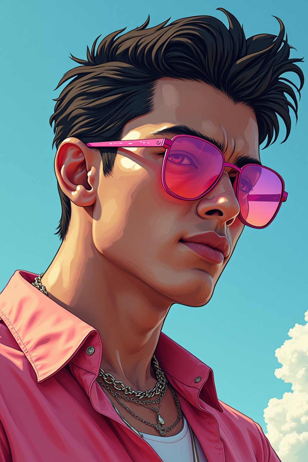 man, gta vice city cover art, borderlands style, celshading, trending on artstation, by rhads, andreas rocha, rossdraws, makoto shinkai, laurie greasley, lois van baarle, ilya kuvshinov and greg rutkowski