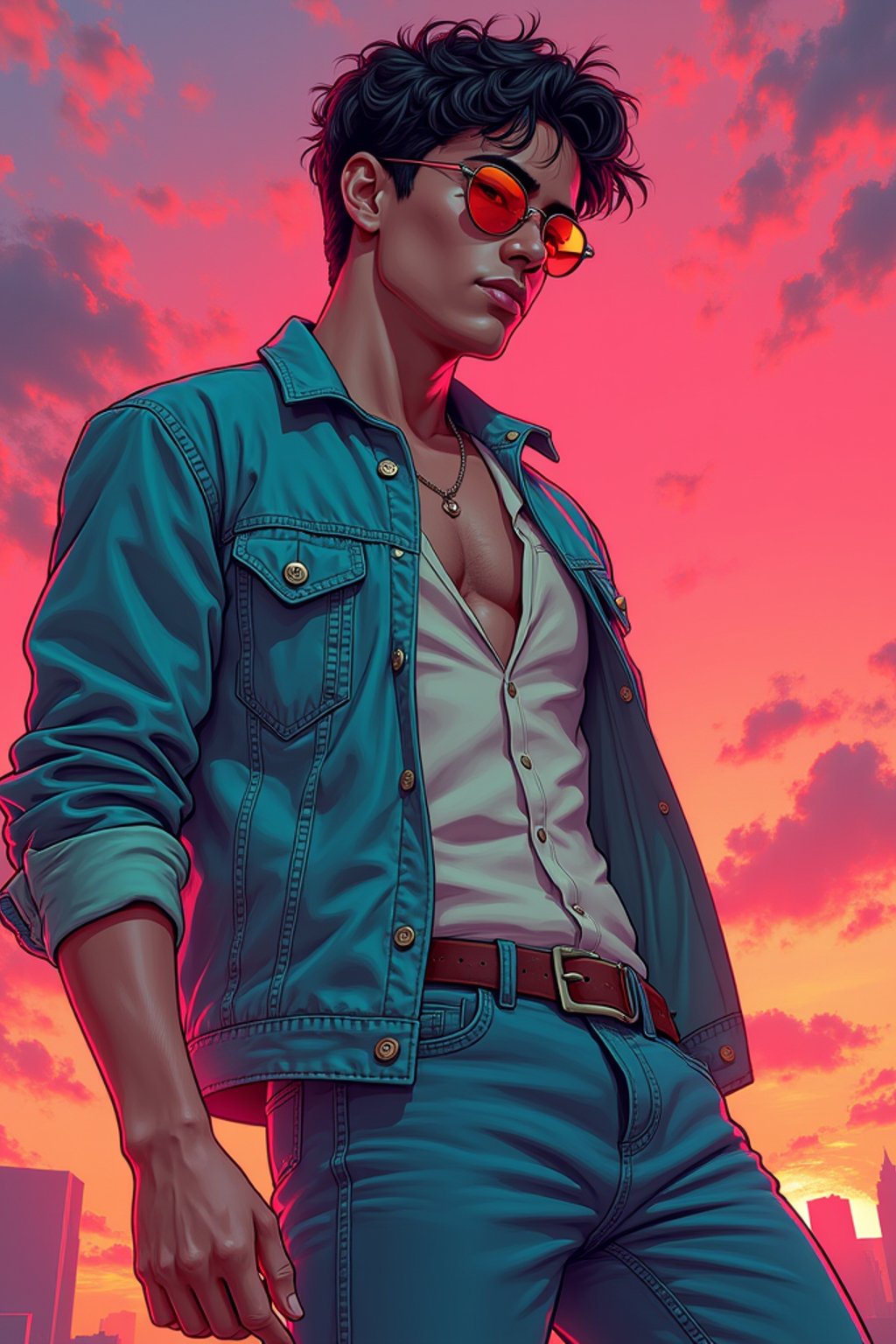 man, gta vice city cover art, borderlands style, celshading, trending on artstation, by rhads, andreas rocha, rossdraws, makoto shinkai, laurie greasley, lois van baarle, ilya kuvshinov and greg rutkowski