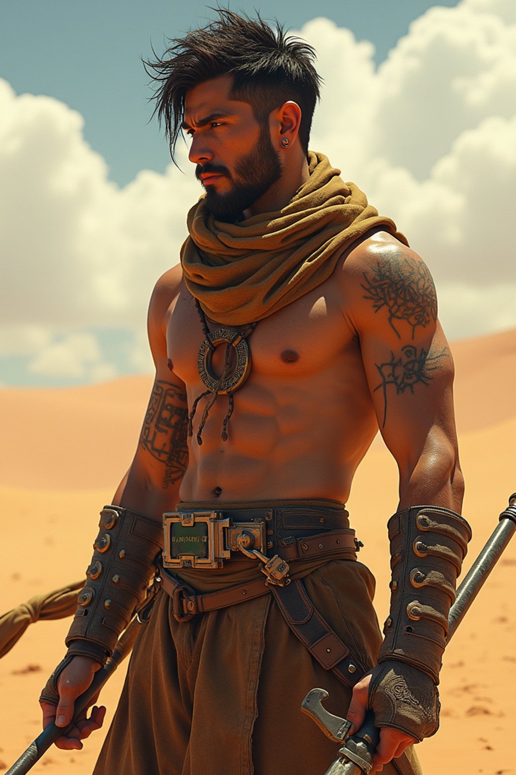 man in style of mad max warrior in desert _ unreal _ 5 _ daz. _ rpg _ shot _ extremely _ detailed _ artgerm _ greg _ rutkowski _ greg