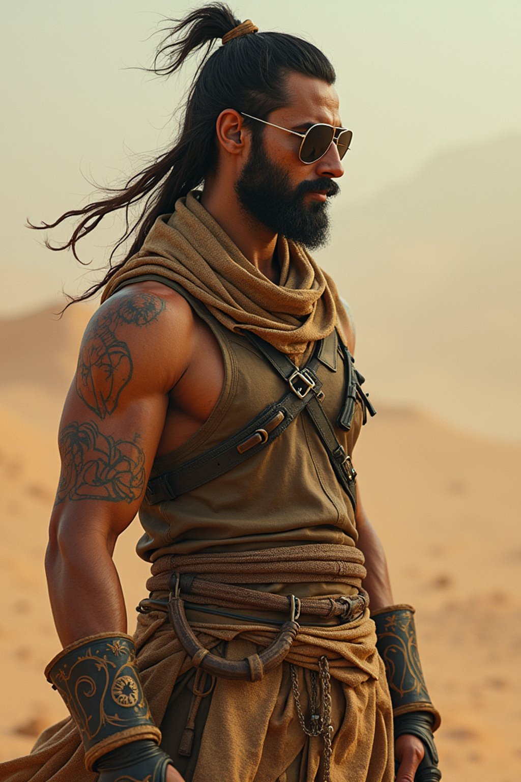 man in style of mad max warrior in desert _ unreal _ 5 _ daz. _ rpg _ shot _ extremely _ detailed _ artgerm _ greg _ rutkowski _ greg