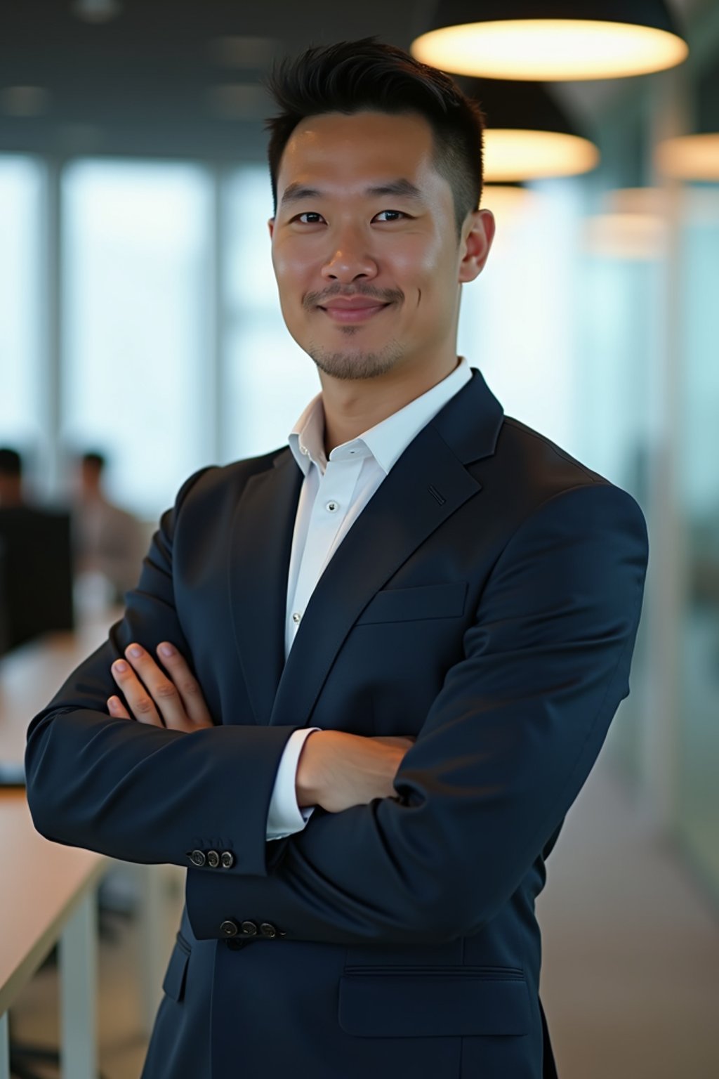 wide LinkedIn profile photo of a professional business man as a confident professional business man standing in a modern office. LinkedIn professional profile photo. most popular person on LinkedIn