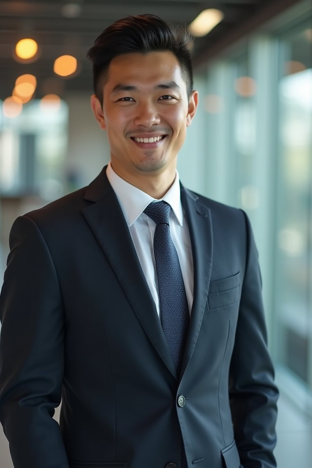 wide LinkedIn profile photo of a professional business man as a confident professional business man standing in a modern office. LinkedIn professional profile photo. most popular person on LinkedIn