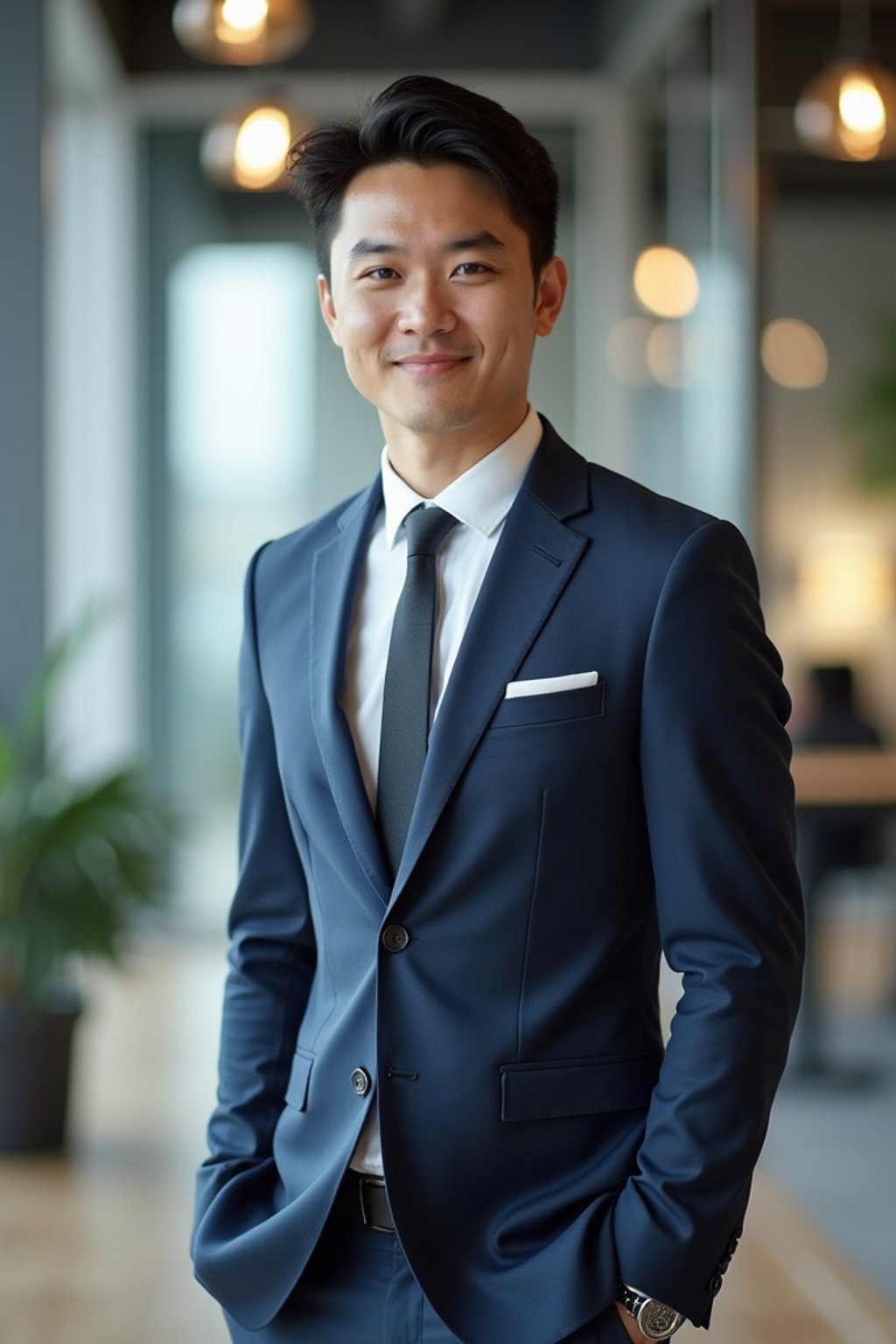 wide LinkedIn profile photo of a professional business man as a confident professional business man standing in a modern office. LinkedIn professional profile photo. most popular person on LinkedIn