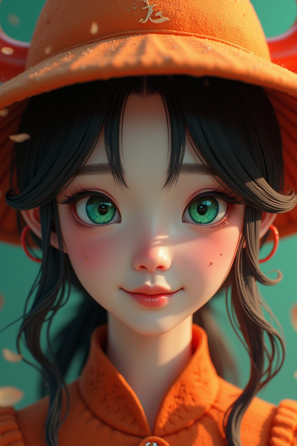 woman as the personification of the Halloween holiday in the form of woman with a villain's smile, (cute)cute hats, cute cheeks, unreal engine, highly detailed, artgerm digital illustration, woo tooth, studio ghibli, deviantart, sharp focus, artstation, by Alexei Vinogradov bakery, sweets, emerald eyes