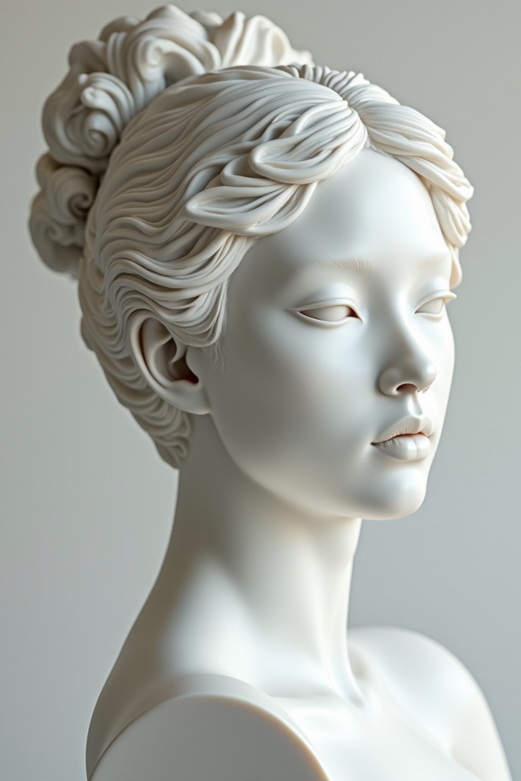 woman as White Marble classical Greek Marble Sculpture. white. no colors