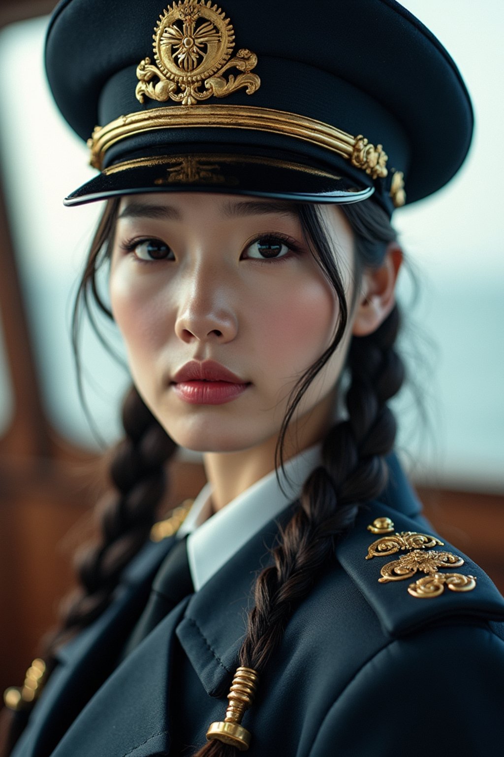 woman as a Navy Officer on a ship. highly detailed