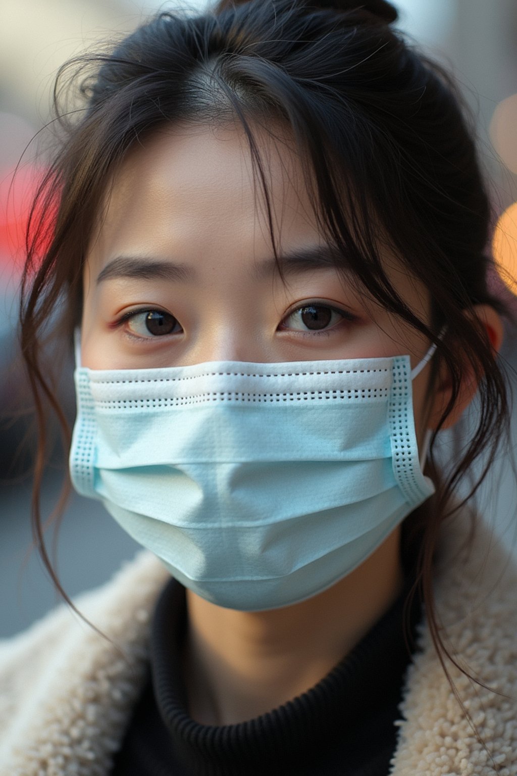 woman wearing a Covid n95 mask in 2020. outside