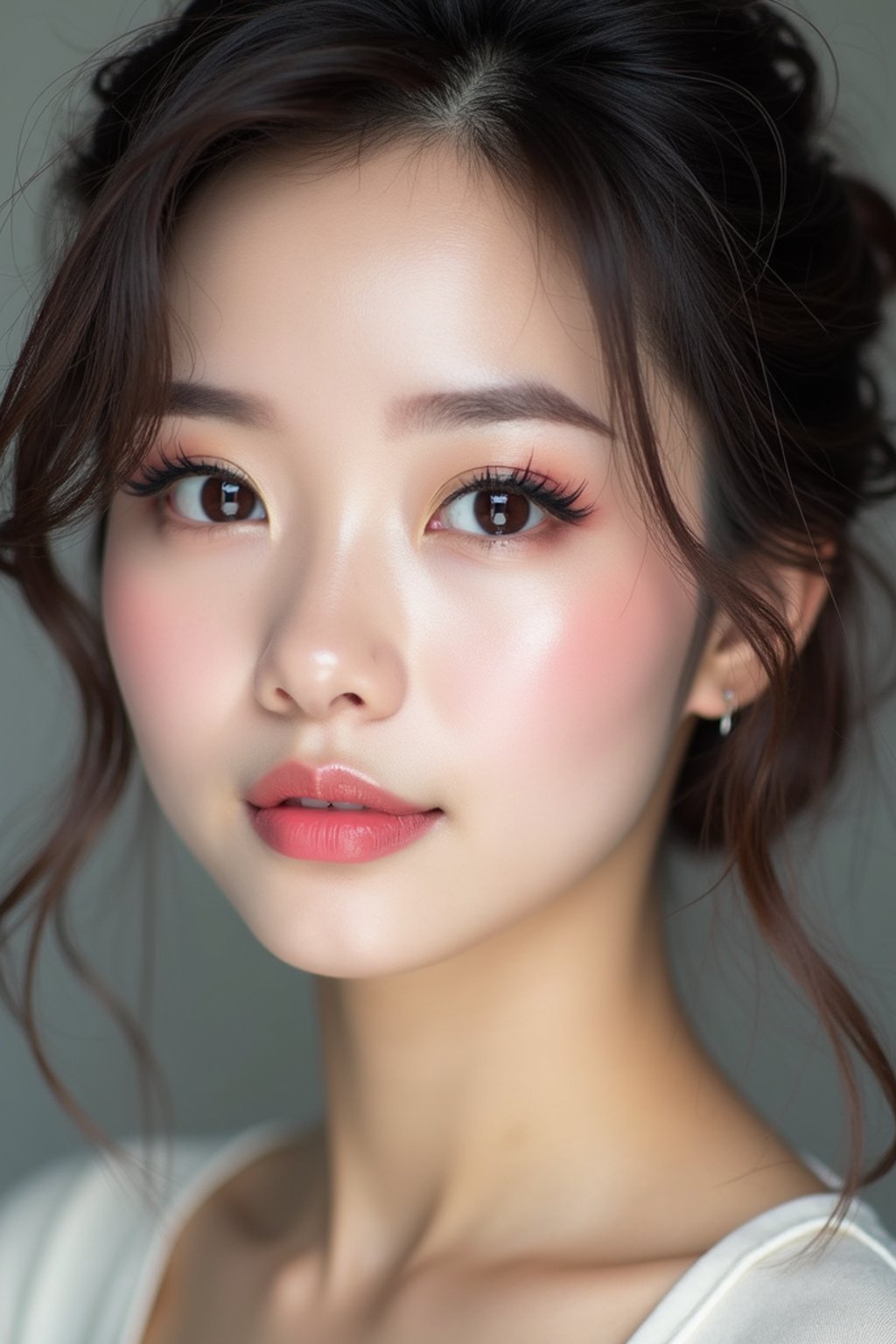 make up ideas for woman. fake eyelashes, perfect cat eyeliner, light pink lipstick