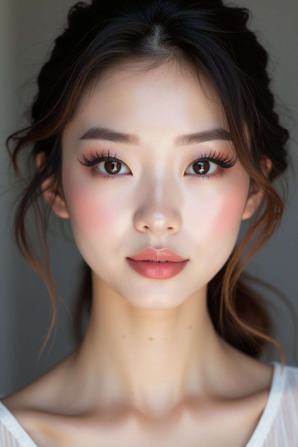 make up ideas for woman. fake eyelashes, perfect cat eyeliner, light pink lipstick