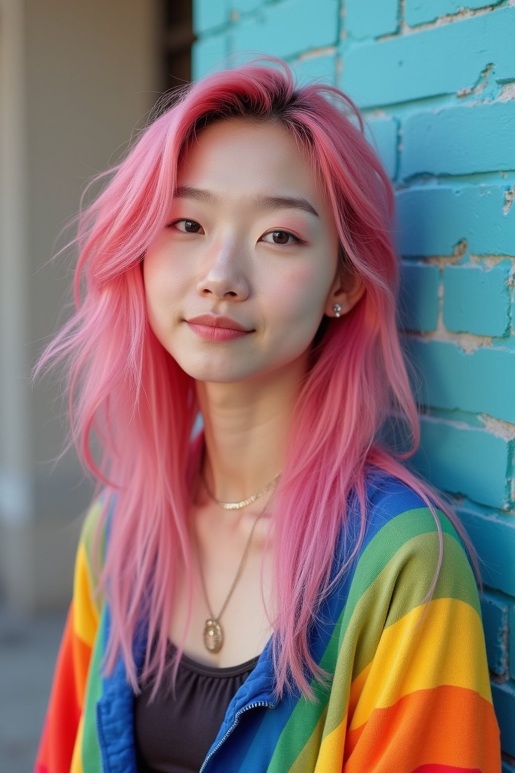 woman as a progressive LGBTQ activist with pink or blue hair