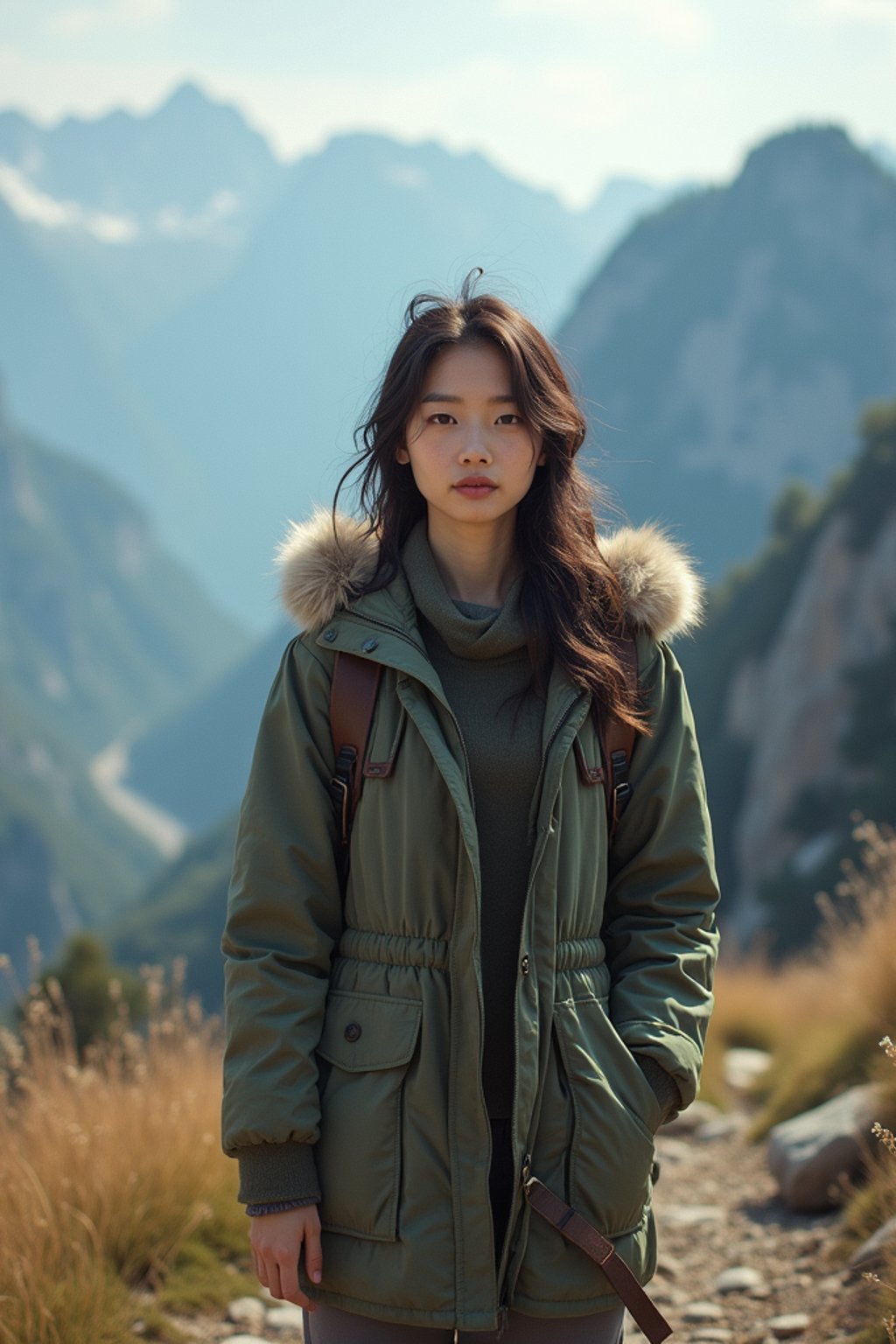 woman hiking in mountains