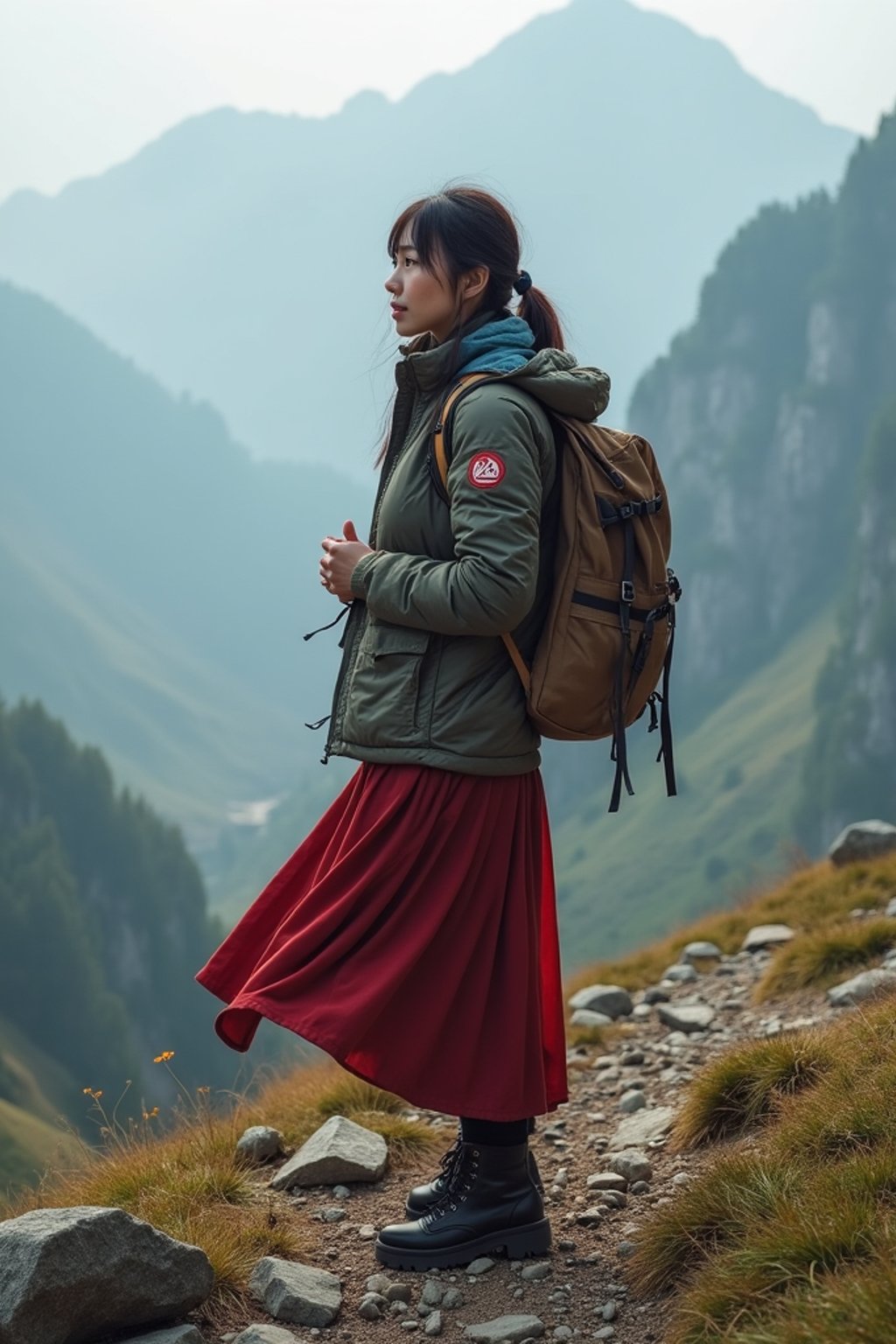 woman hiking in mountains