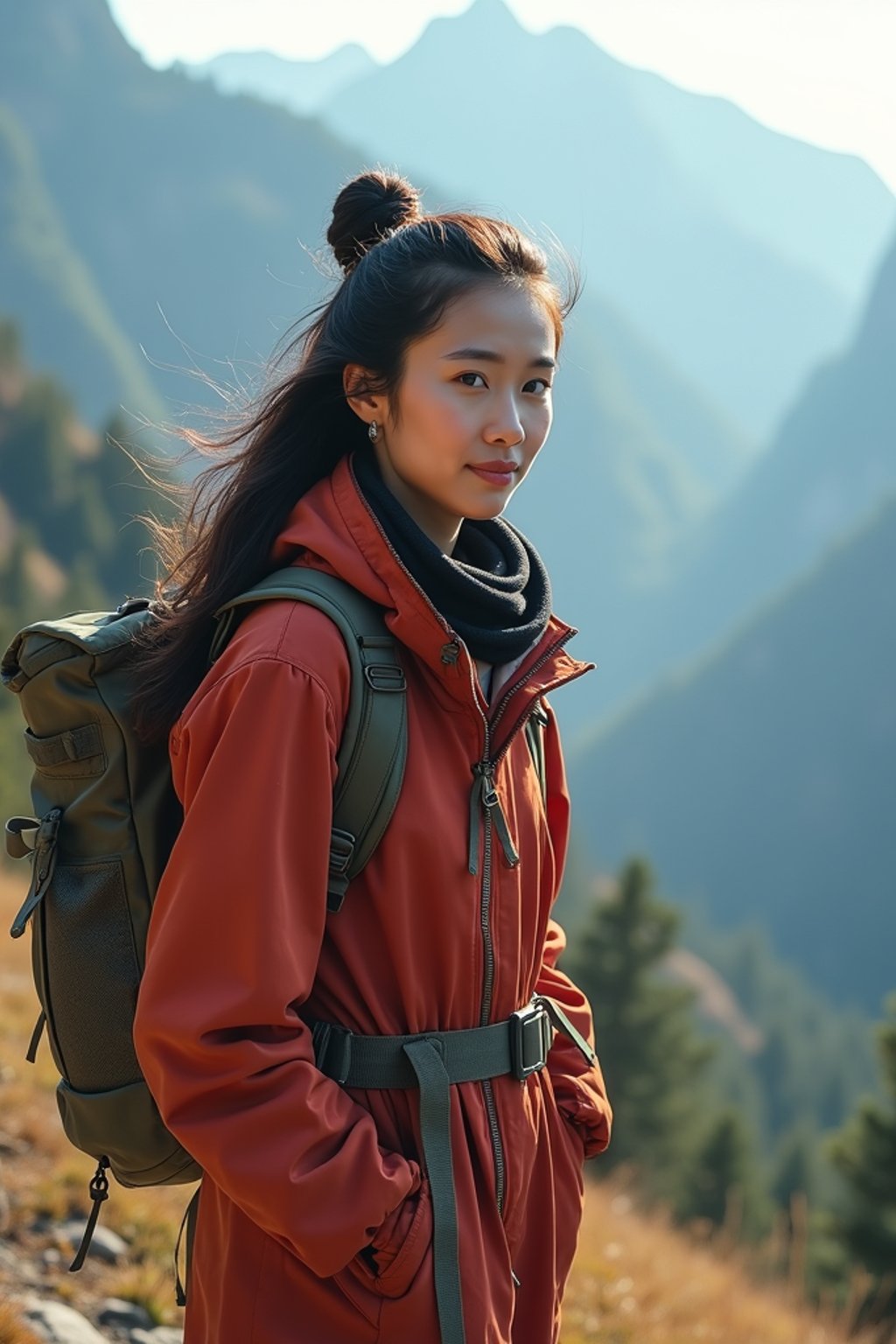 woman hiking in mountains