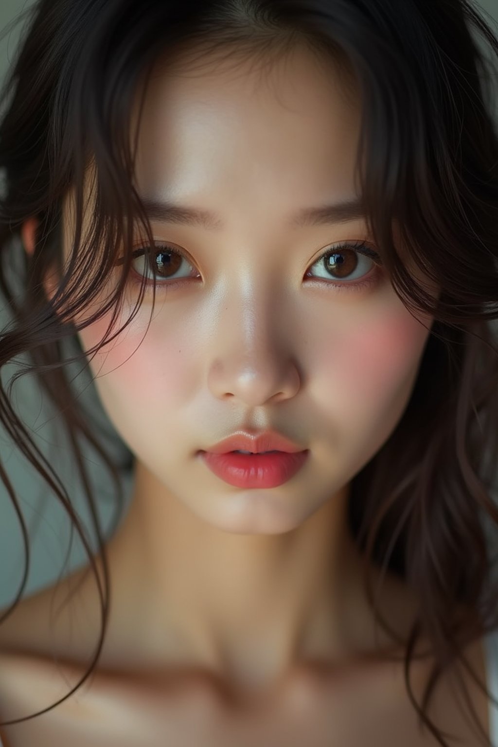 woman wearing  bikini or lingerie in  FHM maxim centerfold photoshoot. intact eyes, symmetrical eyes, realistic skin texture. hyper realistic eyes. photorealistic