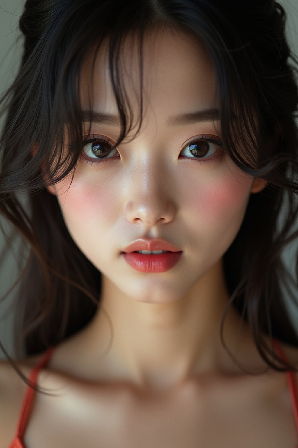 woman wearing  bikini or lingerie in  FHM maxim centerfold photoshoot. intact eyes, symmetrical eyes, realistic skin texture. hyper realistic eyes. photorealistic