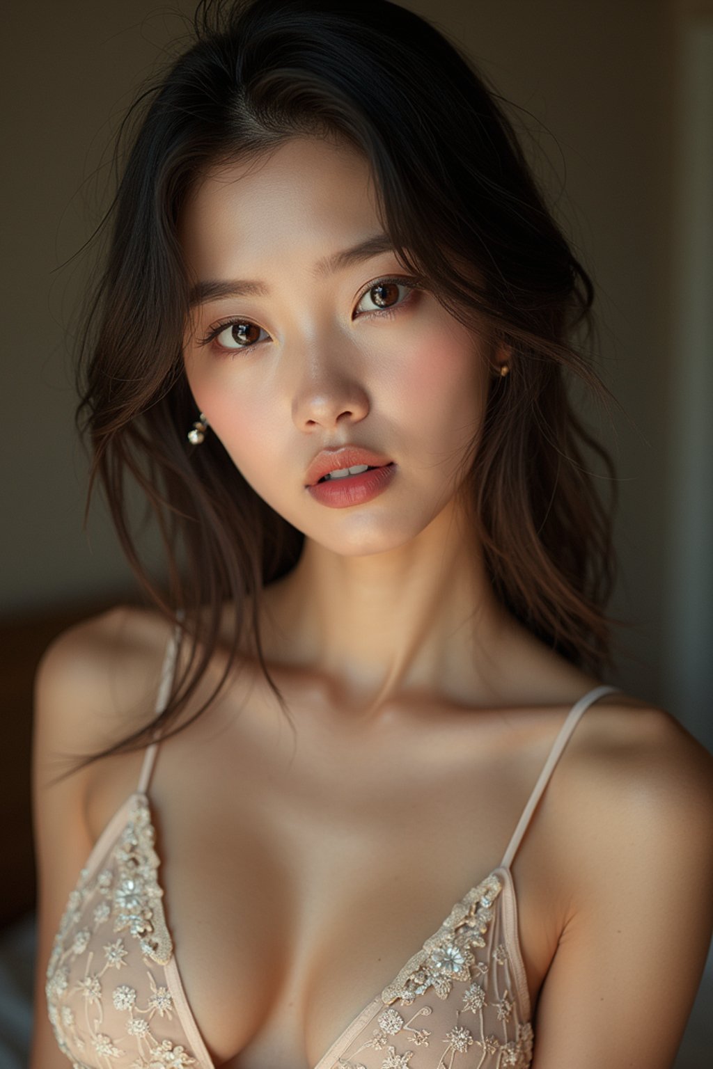 woman wearing  bikini or lingerie in  FHM maxim centerfold photoshoot. intact eyes, symmetrical eyes, realistic skin texture. hyper realistic eyes. photorealistic