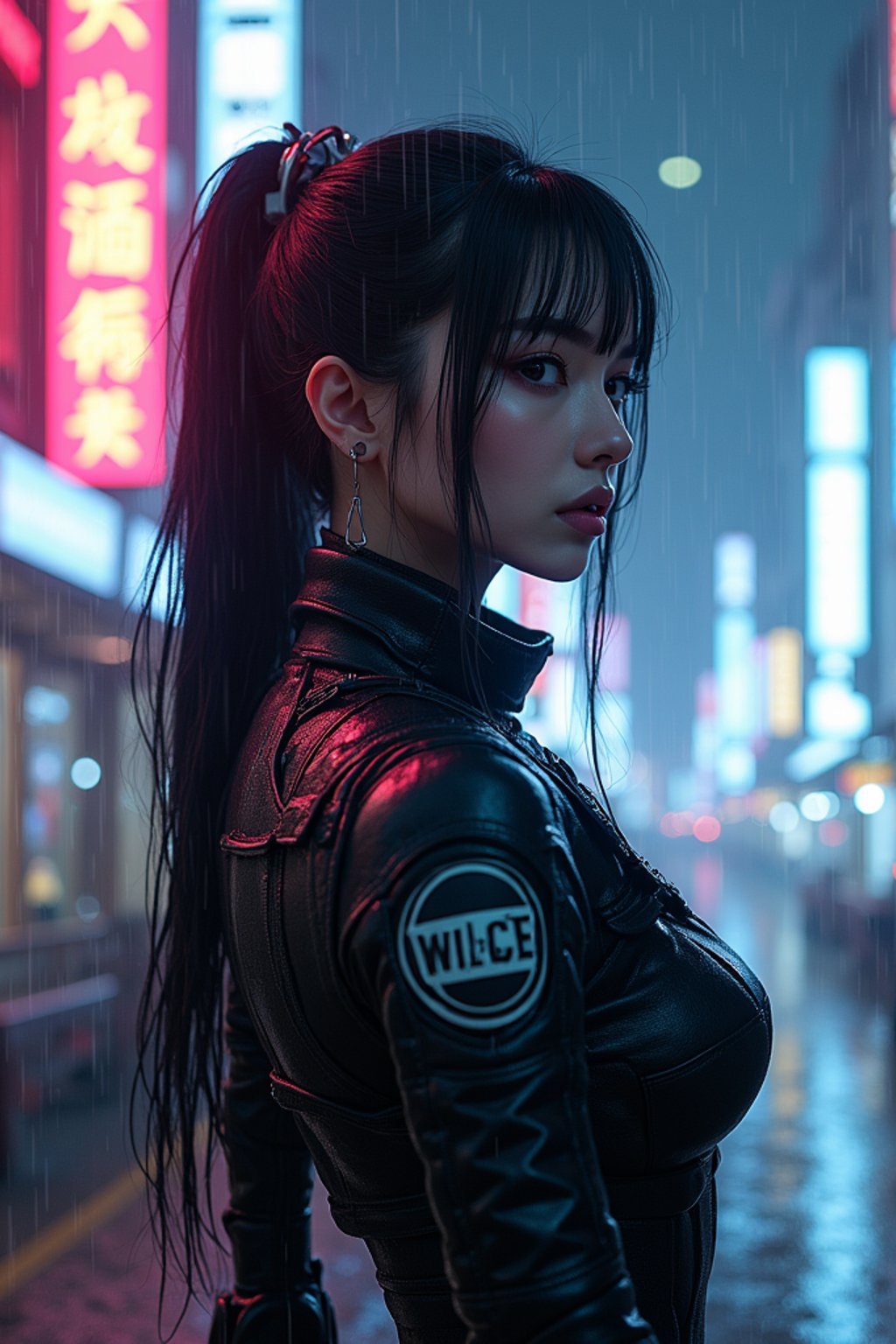 woman as futuristic beautiful cyberpunk police officer, in heavy rainning futuristic tokyo rooftop cyberpunk night, ssci-fi, fantasy, intricate, very very beautiful, elegant, neon light, highly detailed, digital painting, artstation, concept art, soft light, hdri, smooth, sharp focus, illustration, art by tian zi and craig mullins and wlop and alphonse mucha