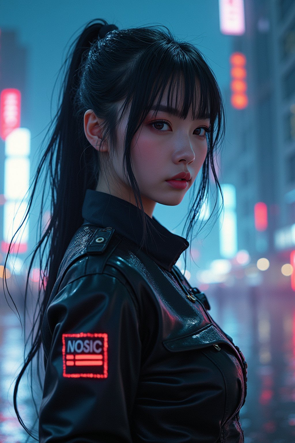 woman as futuristic beautiful cyberpunk police officer, in heavy rainning futuristic tokyo rooftop cyberpunk night, ssci-fi, fantasy, intricate, very very beautiful, elegant, neon light, highly detailed, digital painting, artstation, concept art, soft light, hdri, smooth, sharp focus, illustration, art by tian zi and craig mullins and wlop and alphonse mucha