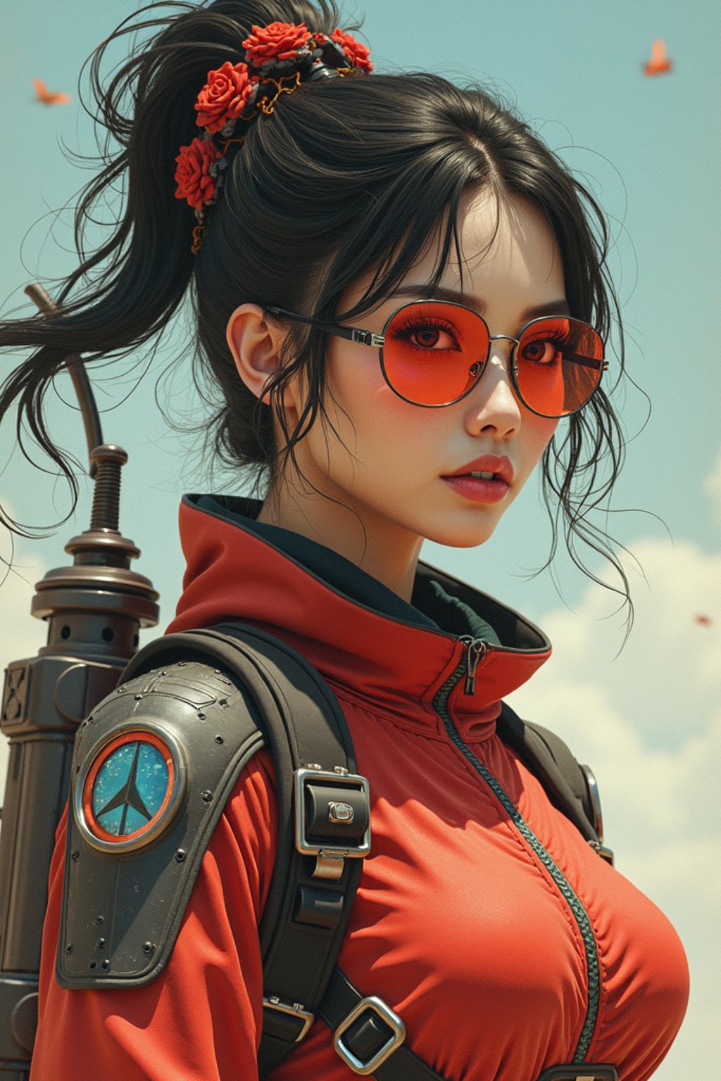 woman in Overwatch, character shot, shot, concept art, intricate details, highly detailed, vintage sci - fi poster, retro future, in the style of chris foss, rodger dean, moebius, michael whelan, and gustave dore