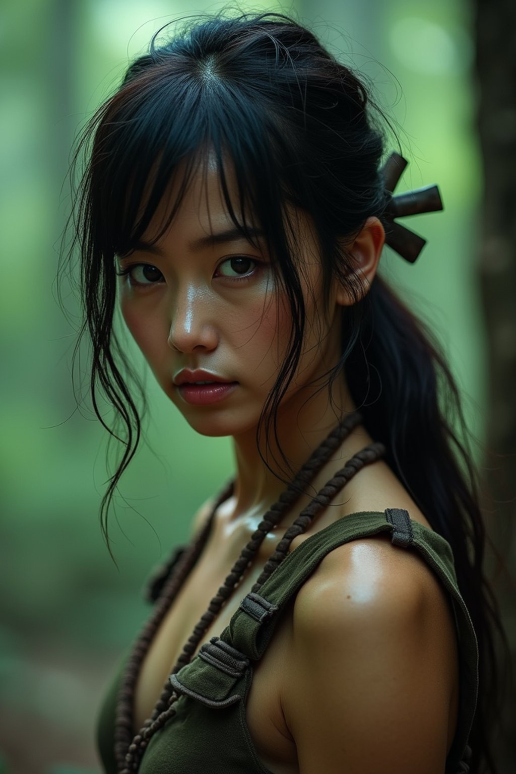 woman   as Lara Croft in Tombraider, in rainforest, cinematic lighting