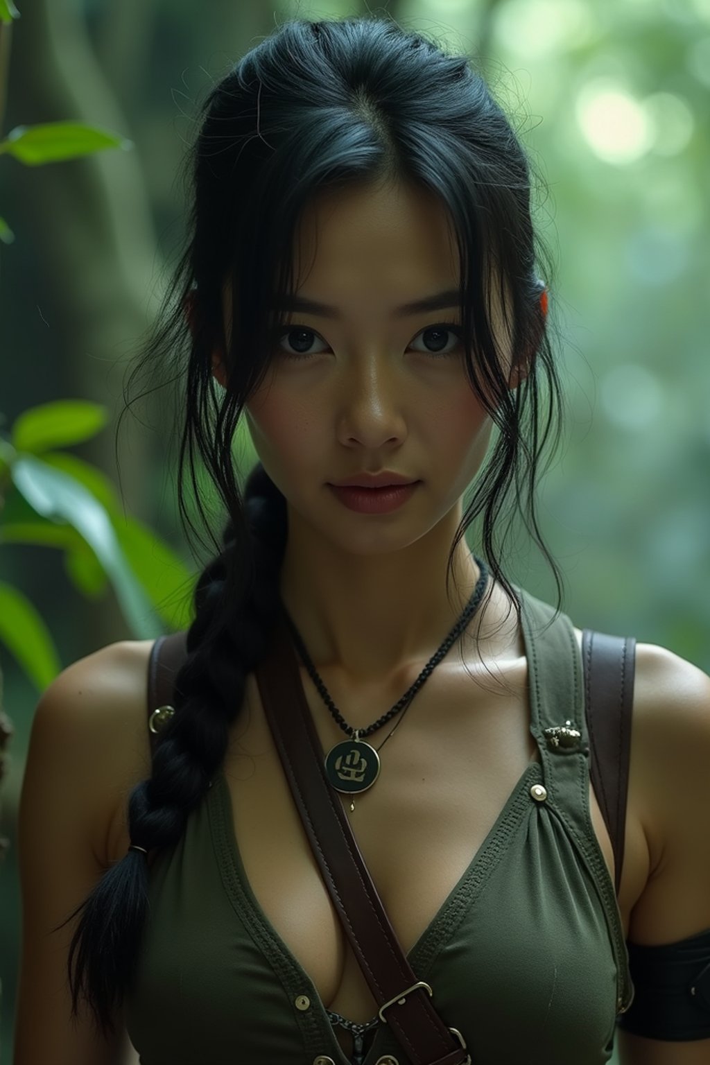 woman   as Lara Croft in Tombraider, in rainforest, cinematic lighting