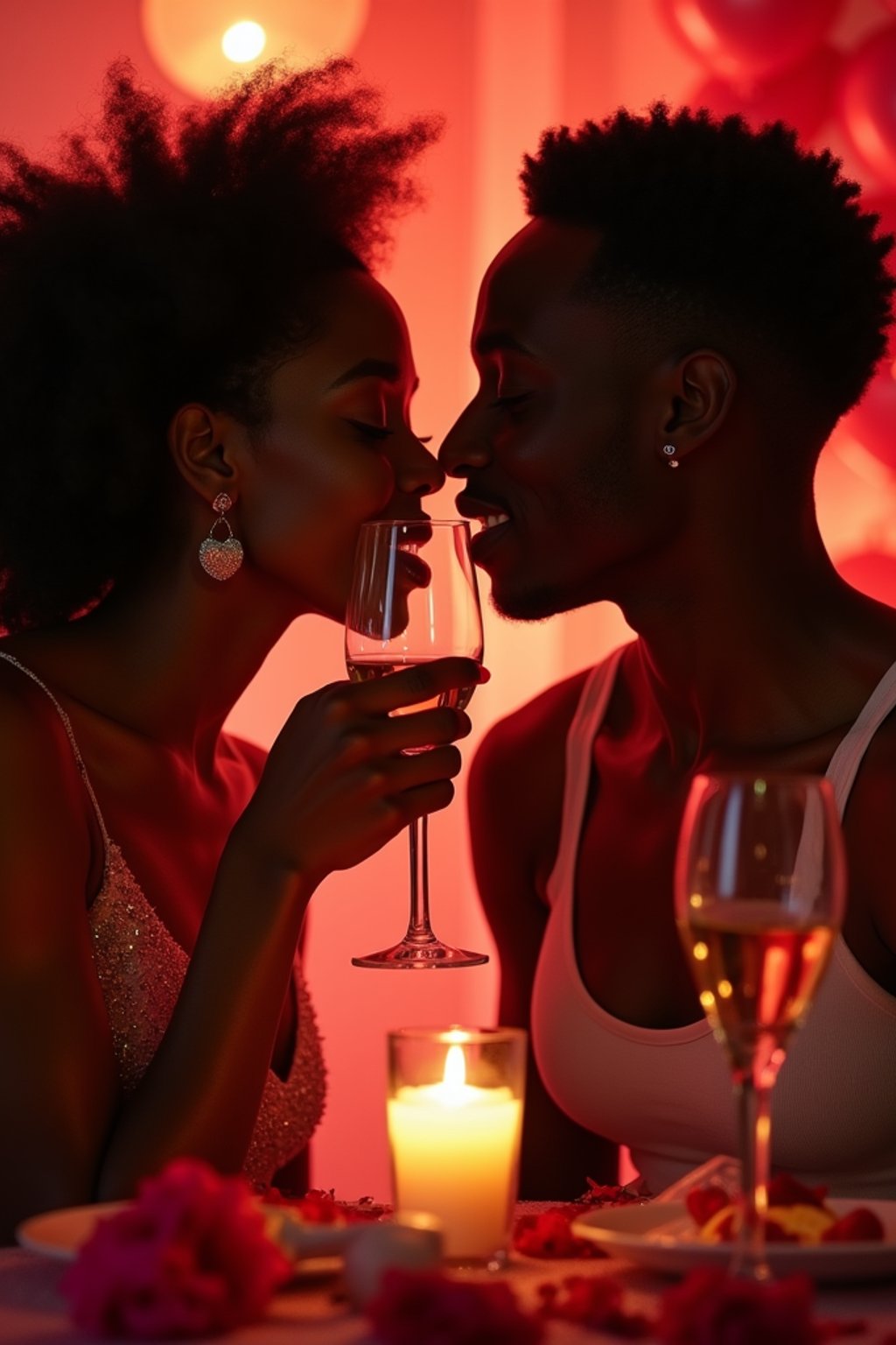 woman celebrating Valentine's Day with romantic dinner