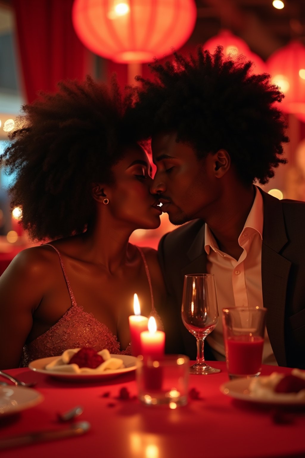 woman celebrating Valentine's Day with romantic dinner