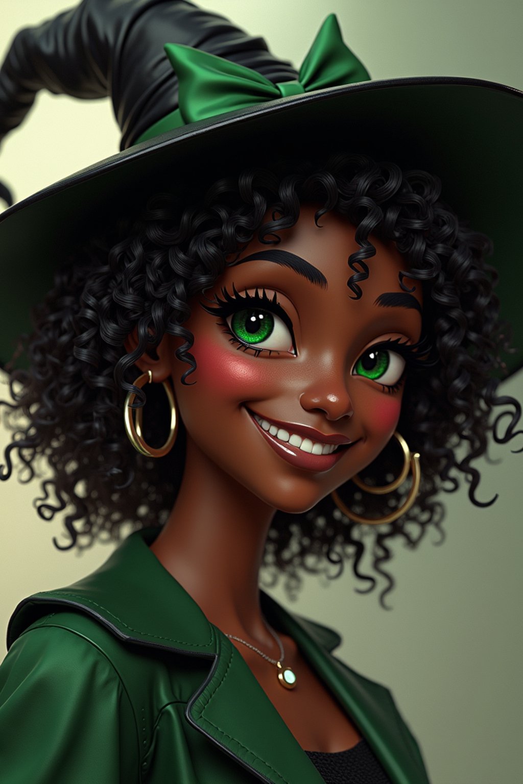 woman as the personification of the Halloween holiday in the form of woman with a villain's smile, (cute)cute hats, cute cheeks, unreal engine, highly detailed, artgerm digital illustration, woo tooth, studio ghibli, deviantart, sharp focus, artstation, by Alexei Vinogradov bakery, sweets, emerald eyes