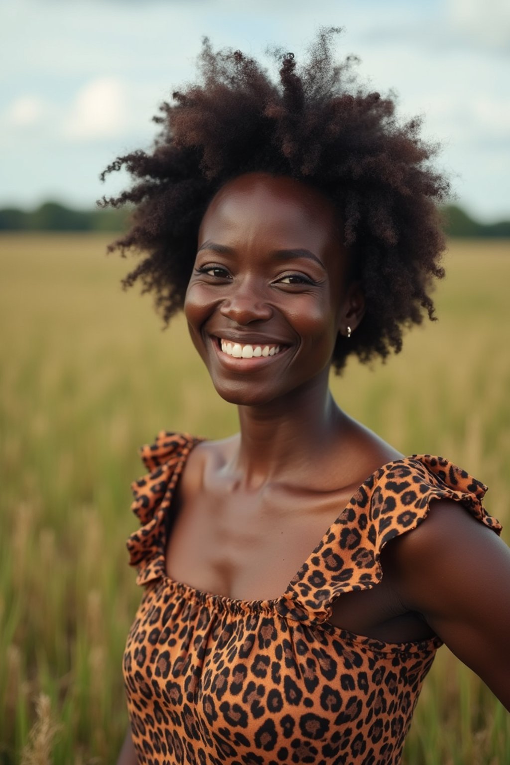 woman farmer with farm in background