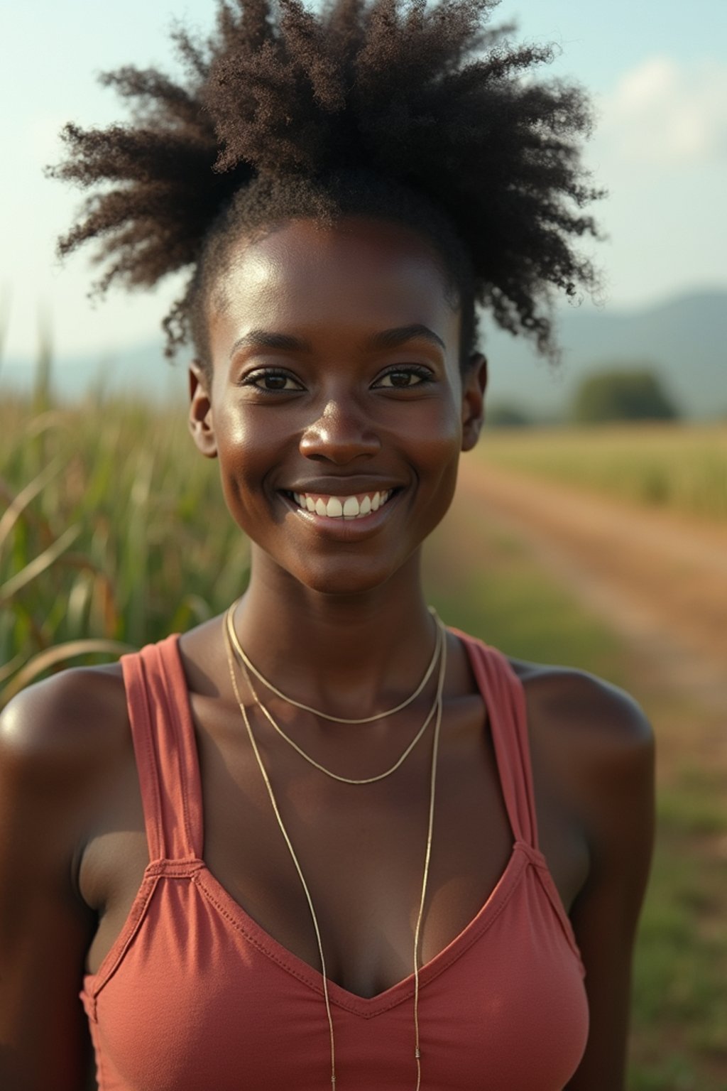 woman farmer with farm in background