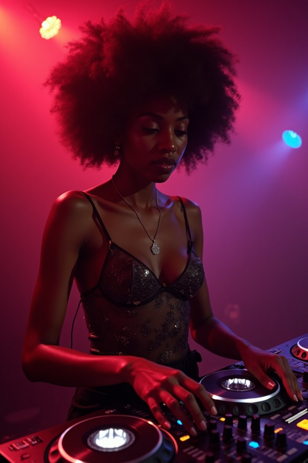 woman as DJ dj-ing in the club