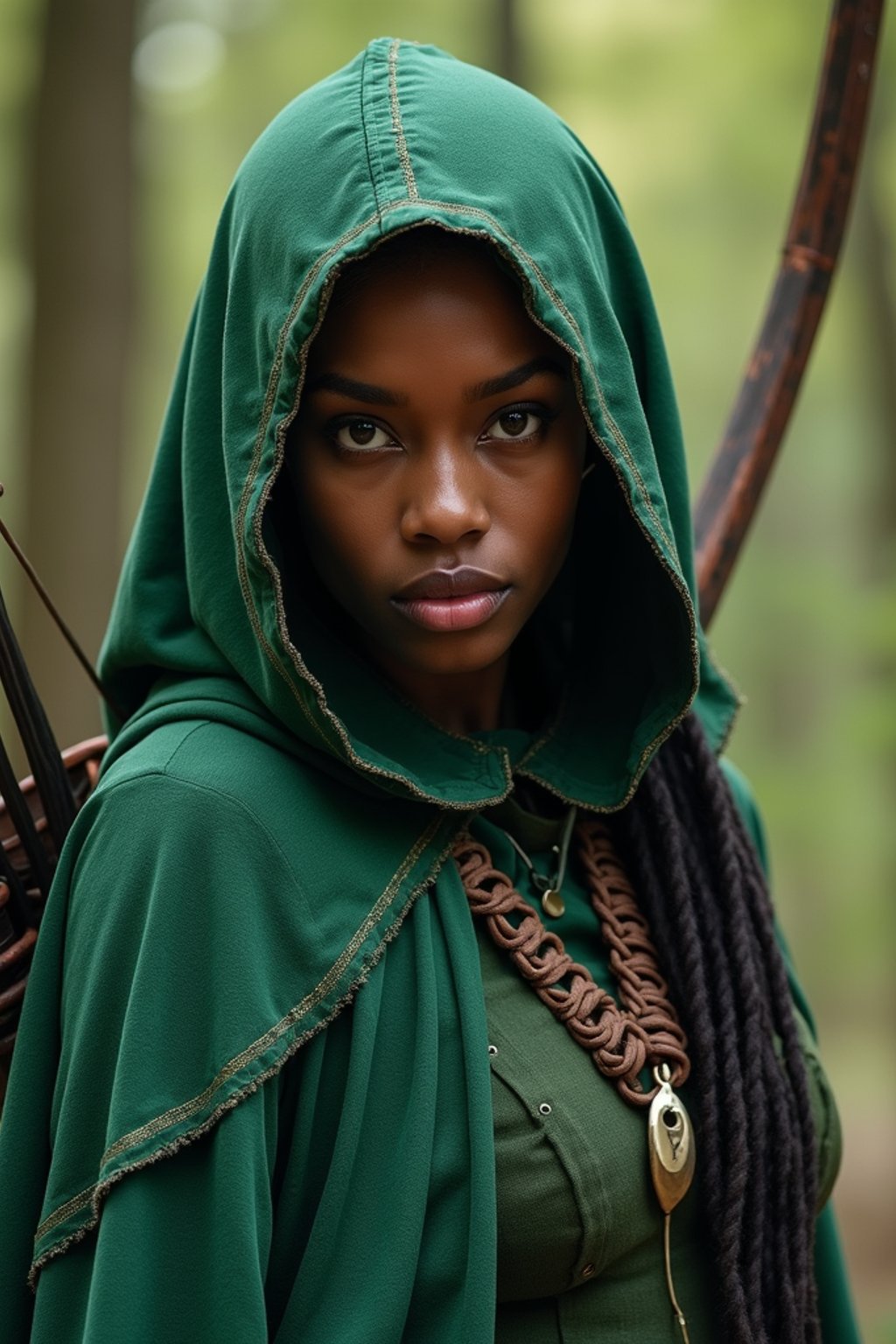 woman as a Medieval Elf Archer Warrior in Green Robe