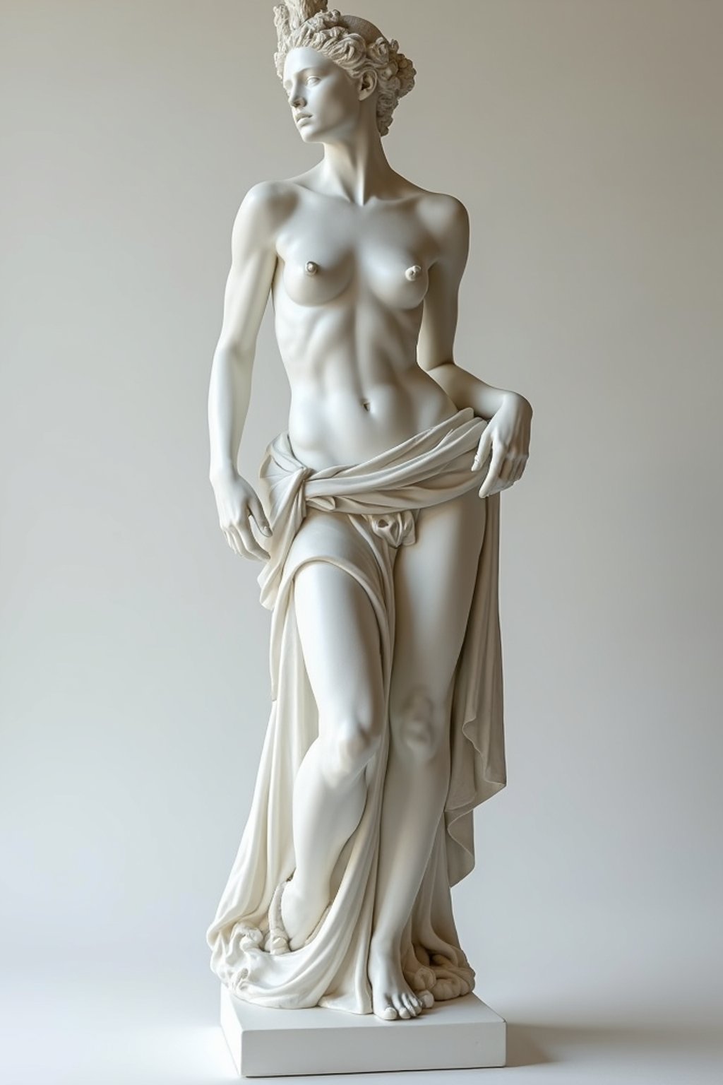 woman as White Marble classical Greek Marble Sculpture. white. no colors