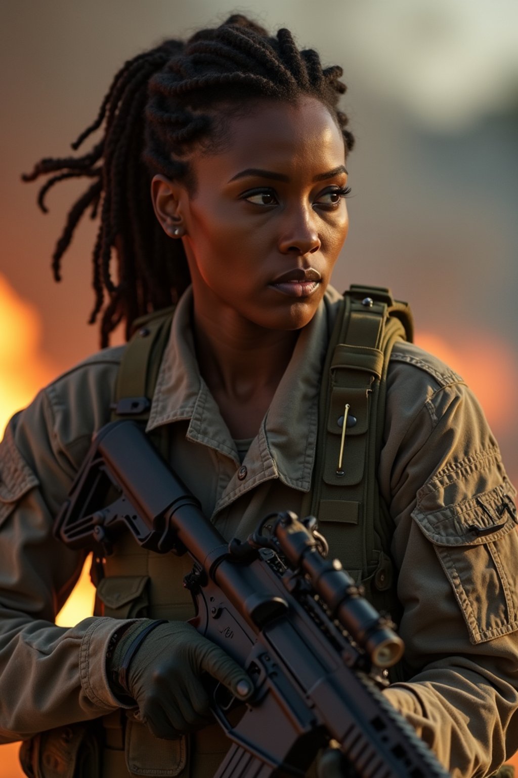 woman as a US Navy Seal in firefight. highly detailed