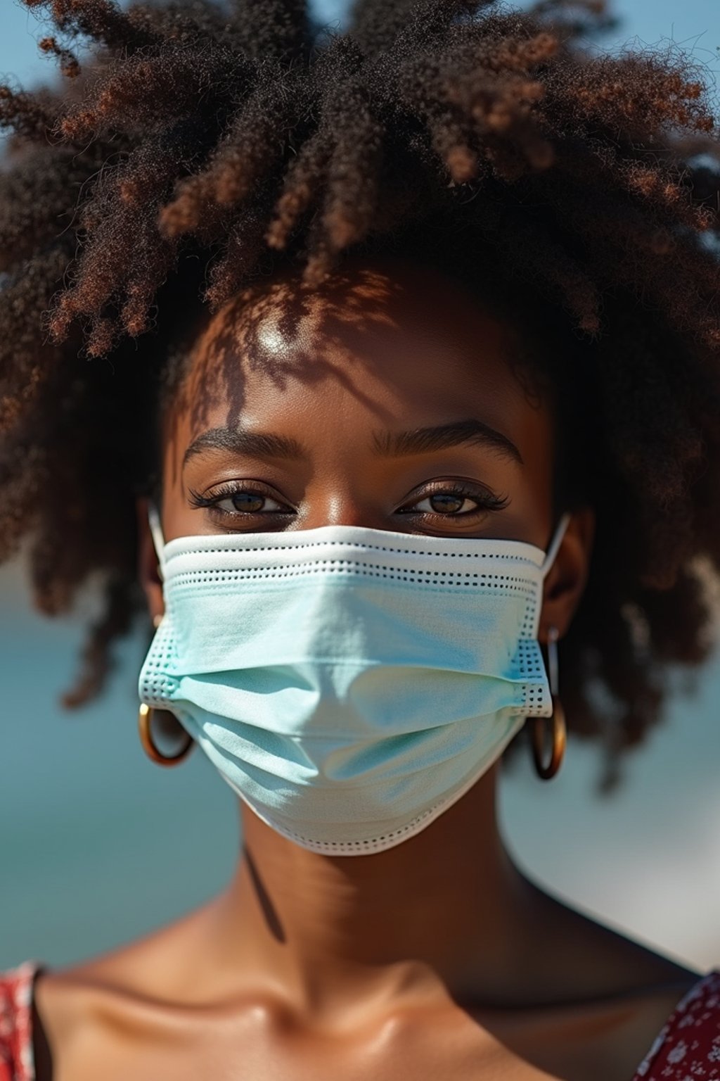 woman wearing a Covid n95 mask in 2020. outside