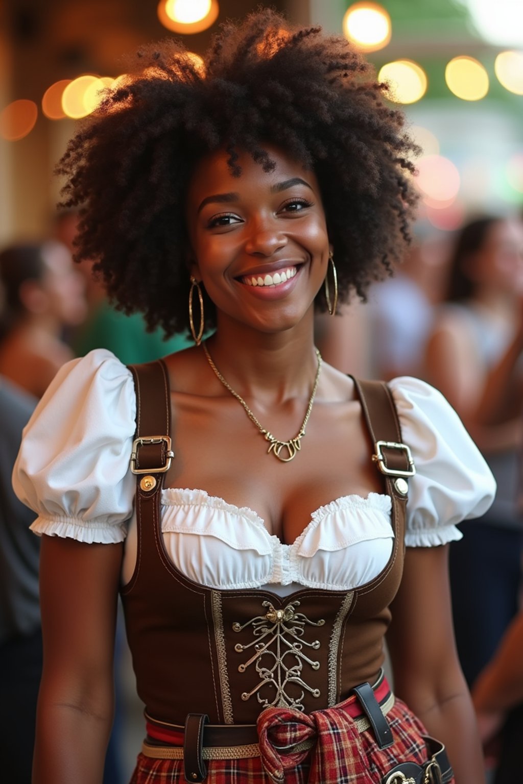 happy woman in Lederhosen for Oktoberfest at Oktoberfest