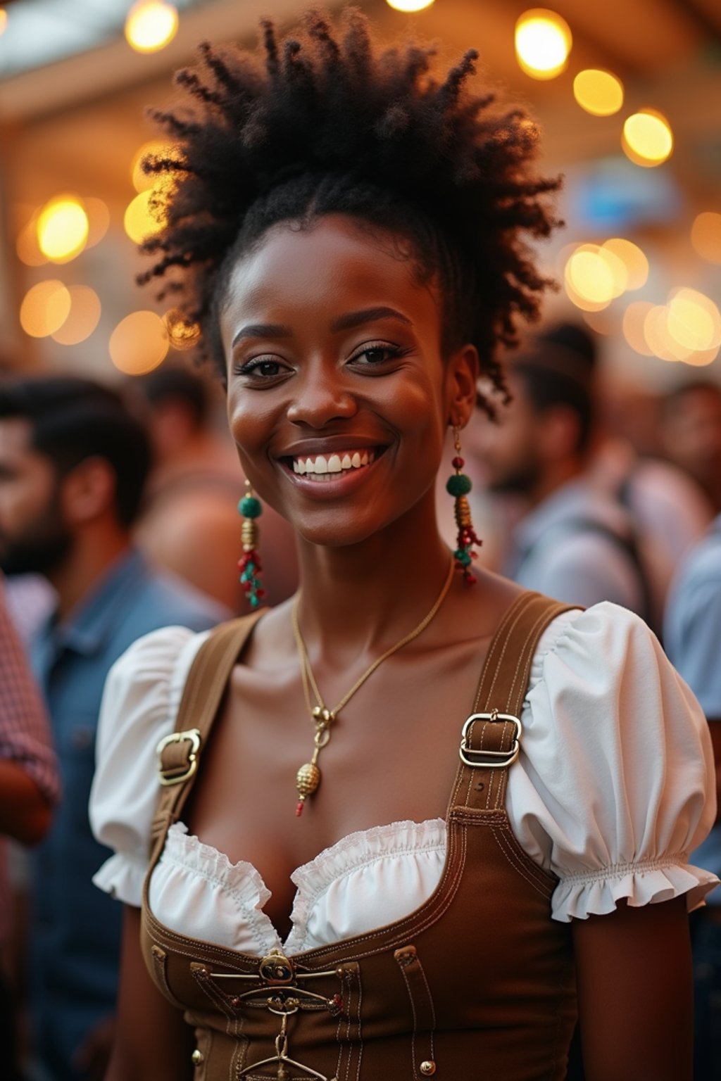 happy woman in Lederhosen for Oktoberfest at Oktoberfest