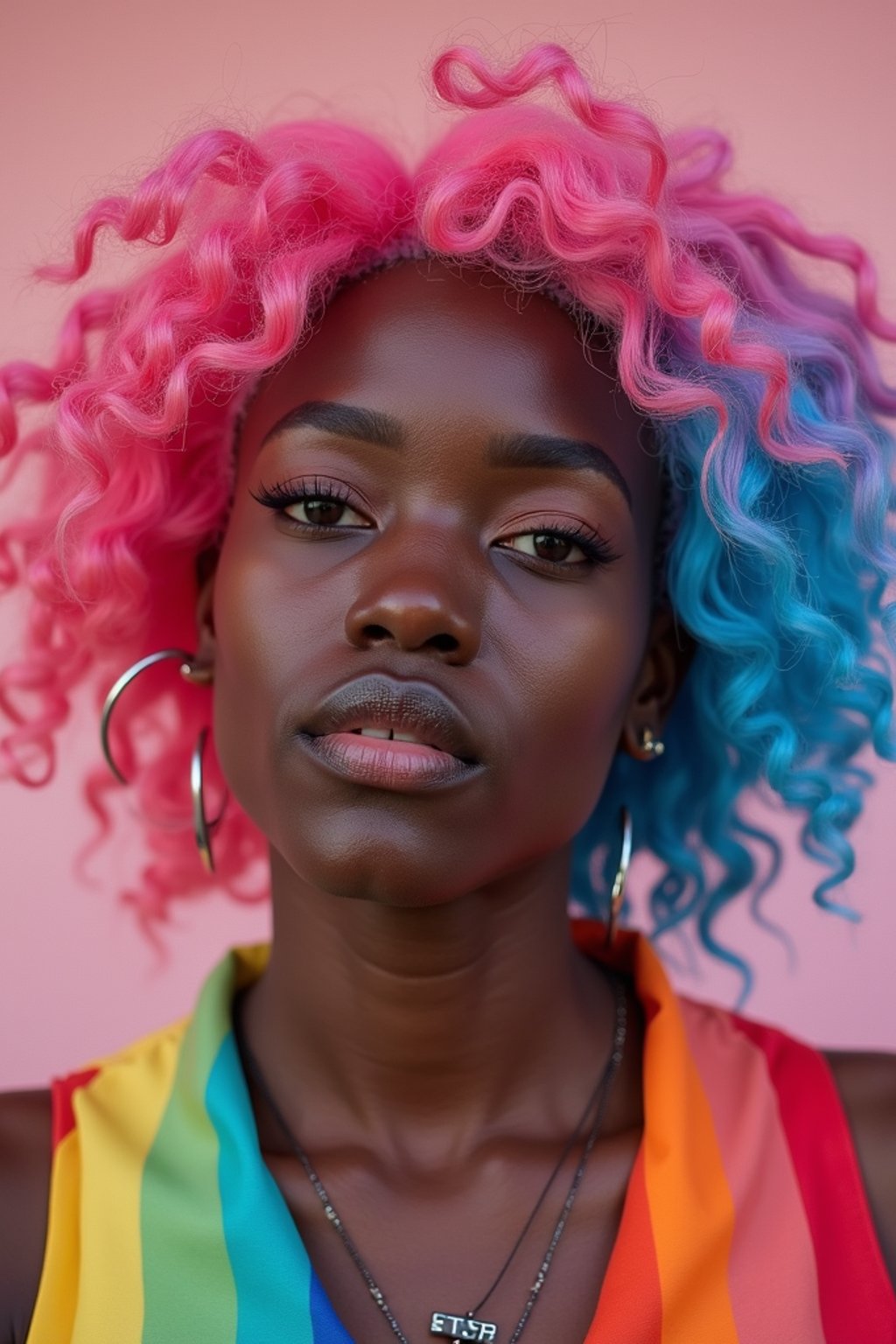 woman as a progressive LGBTQ activist with pink or blue hair